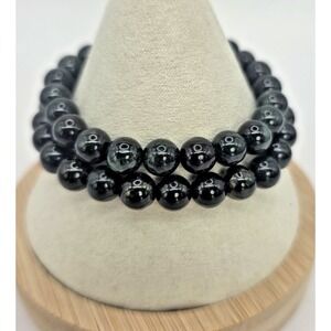 Genuine Jadeite Burmese Jade Bracelet Black‎ 8 mm x2 Stretch 6.25-6.75 Beaded